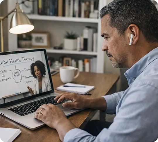 Man attending class online.
