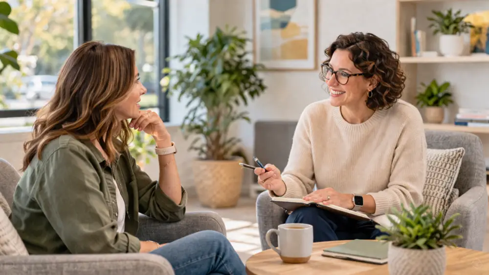 Clinician haveing a discussion.