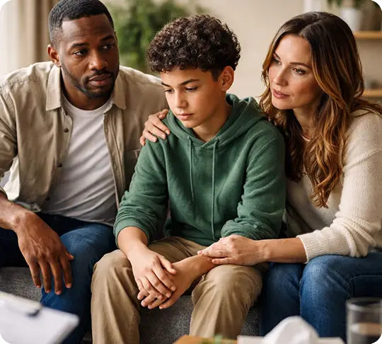 Family in counseling with child.