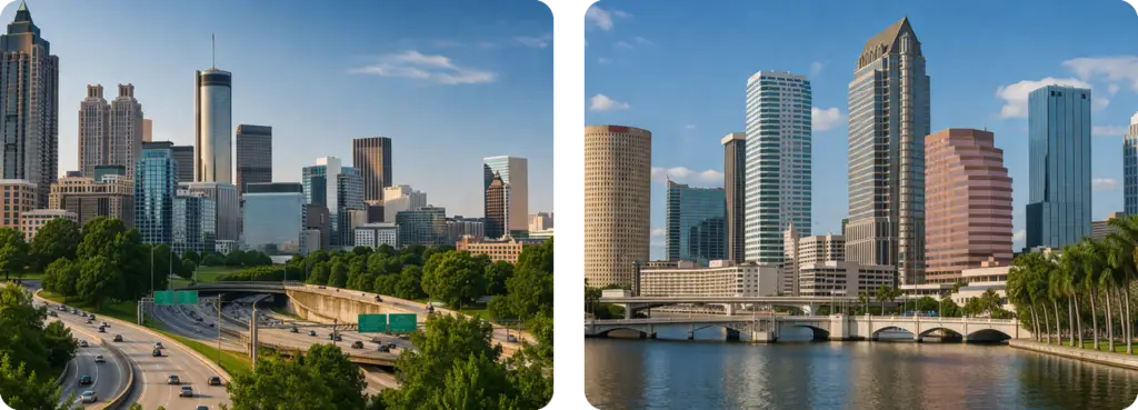 Image of Atlatna on left and Tampa on Right