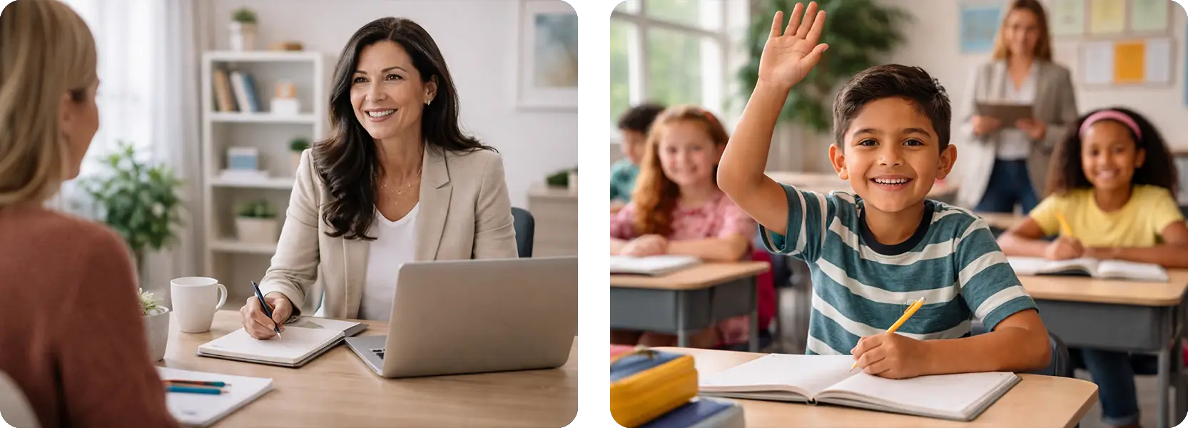 coaching on left, child in class on right.